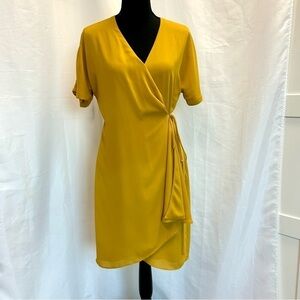 Aritzia Babaton Wallace Short Sleeve Wrap Dress Mustard Yellow S NWOT